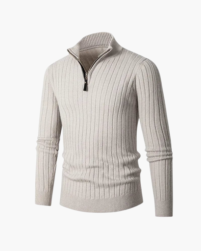 Pull côtelé à col zippé demi-ouverture pour homme