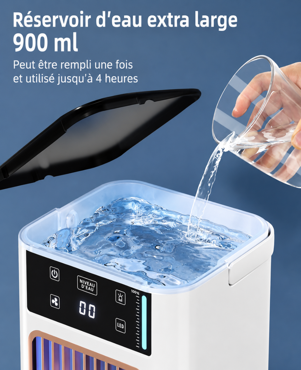 Rafraîchisseur d'Air Brumisateur 900 ml – Effet Glacial, 3 Vitesses & Veilleuse LED
