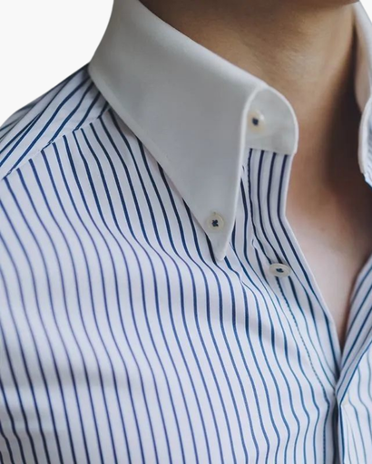 Chemise Habillée Rayée Homme – Col Contrasté Chic et Moderne