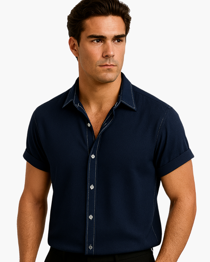 Chemise Décontractée Homme à Manches Courtes avec Col Classique