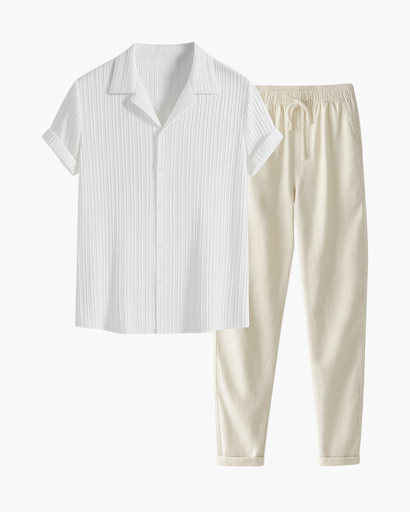 Ensemble estival premium avec chemise plissée et pantalon style lin