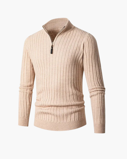 Pull côtelé à col zippé demi-ouverture pour homme