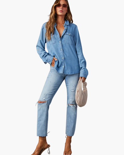 Chemise femme à manches longues avec poches poitrine