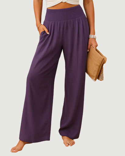 Pantalon femme fluide à taille élastique et jambes droites