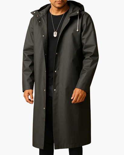 Imperméable long avec capuche pour homme