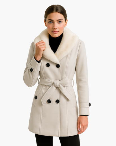Manteau élégant pour femme avec double boutonnage et ceinture