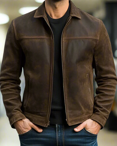 Veste Homme Élégante – Design Aspect Cuir avec Finitions Haut de Gamme