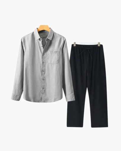 Ensemble Homme 2 Pièces – Chemise à Manches Courtes & Pantalon Droit
