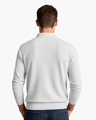 Polo à Manches Longues Old Money pour Homme – Gris Clair avec Col et Boutons