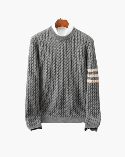 Pull en maille torsadée pour homme avec détails rayés