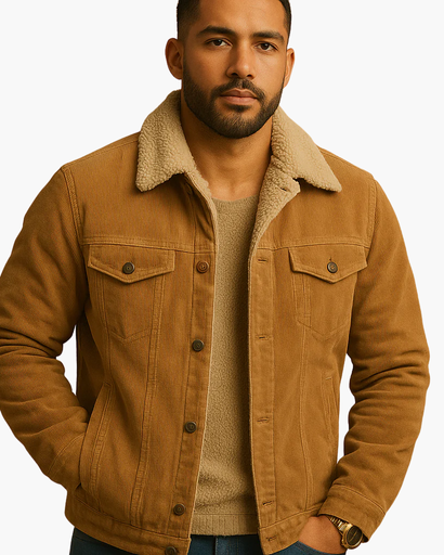 Veste en velours côtelé doublée sherpa pour homme