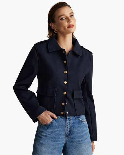 Veste femme courte à double poche et boutons
