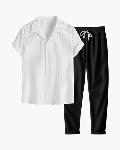 Ensemble estival premium avec chemise plissée et pantalon style lin