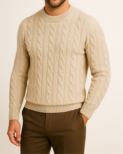 Pull d’hiver doux à maille torsadée – Look premium