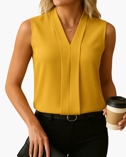 Top femme sans manches à col en V et pli élégant