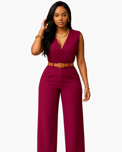 Combinaison femme avec ceinture et jambes larges