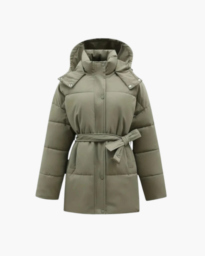 Manteau matelassé femme avec capuche et ceinture