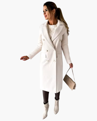 Manteau long croisé à double boutonnage pour femme