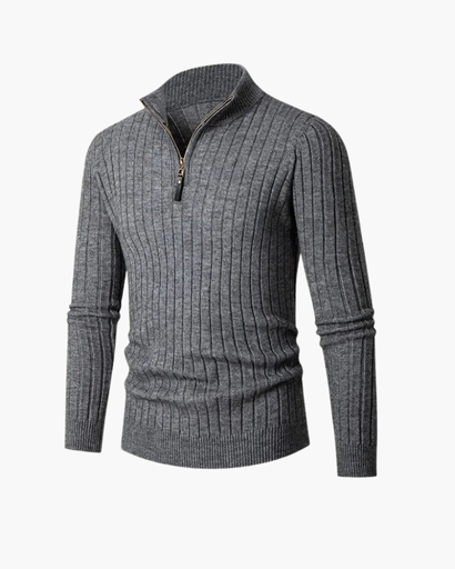 Pull côtelé à col zippé demi-ouverture pour homme