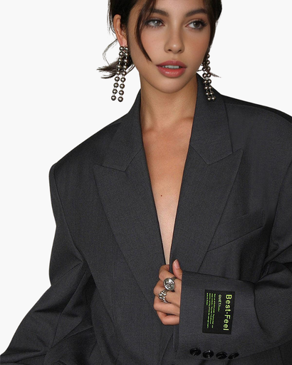 Blazer Femme – Veste Longue Oversize avec Revers Classique