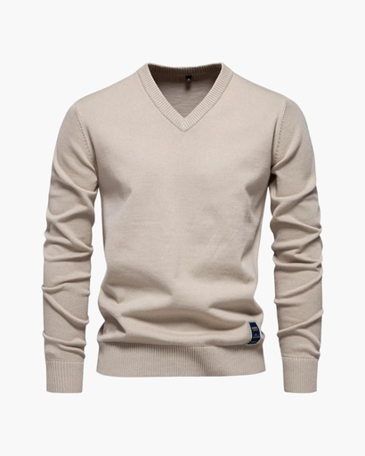 Pull homme à col en V et finitions côtelées