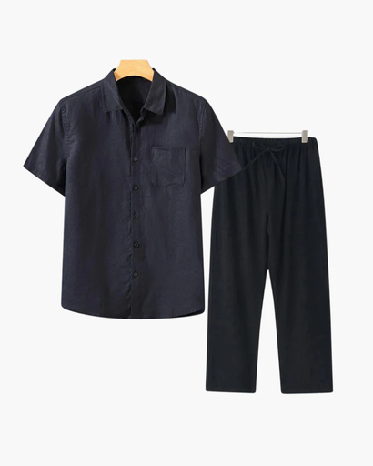 Ensemble Estival Homme – Chemise Courte à Boutons & Pantalon Ample