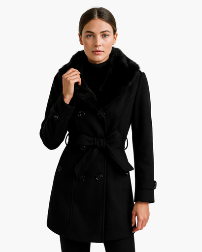 Manteau élégant pour femme avec double boutonnage et ceinture