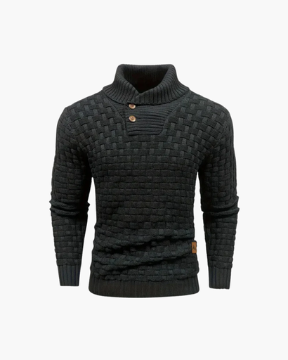 Pull Homme en Maille – Motif Texturé avec Col Haut et Boutons