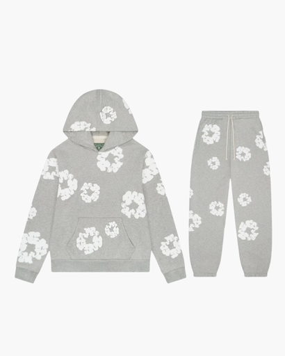 Ensemble Sweat à Capuche et Pantalon – Imprimé Floral Noir et Blanc