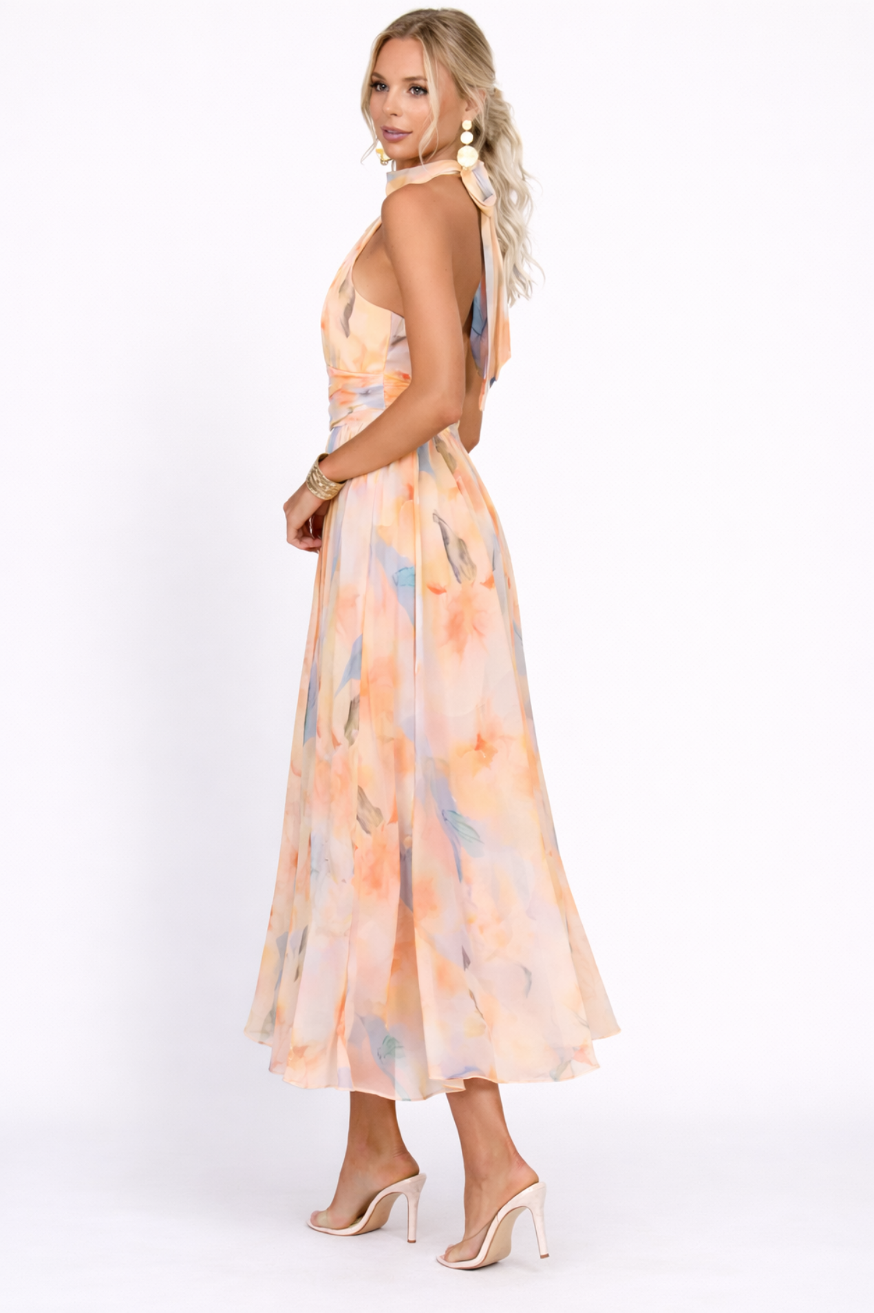 Robe Midi Élégante Femme Col Halter – Robe Fluide Chic Pour Soirée
