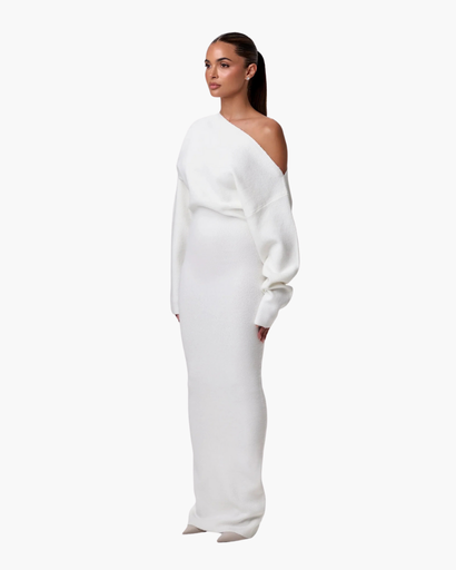 Robe Pull Épaules Dénudées – Élégance Minimaliste et Confort Douillet
