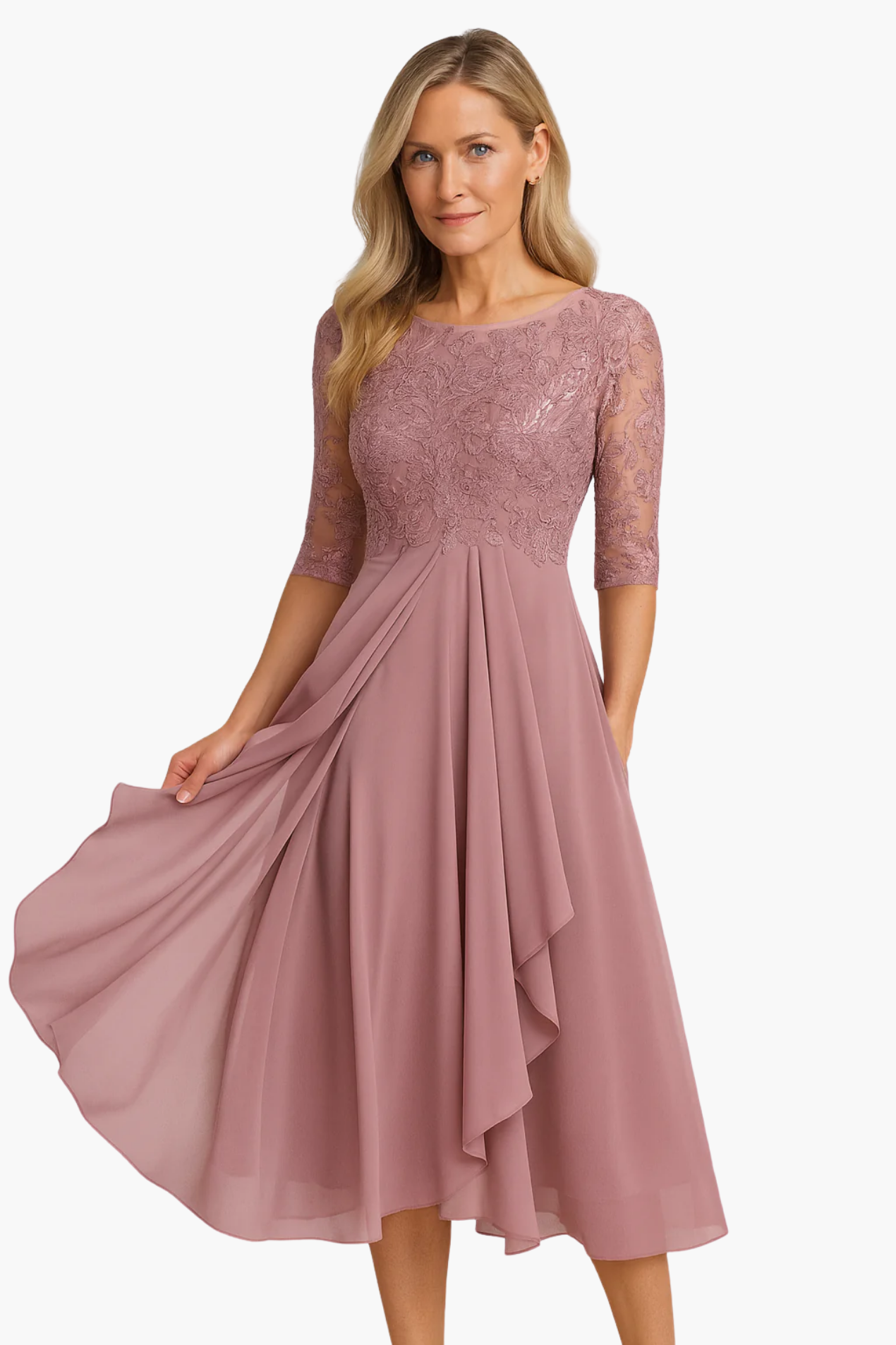 Robe Midi Élégante Femme Dentelle – Robe Fluide Chic Pour Occasion
