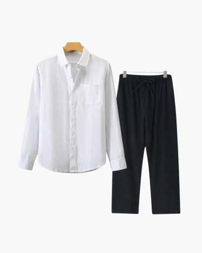 Ensemble Homme 2 Pièces – Chemise à Manches Courtes & Pantalon Droit