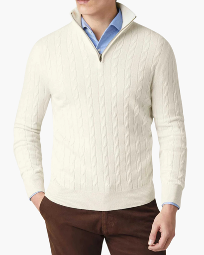 Pull homme torsadé à col zippé