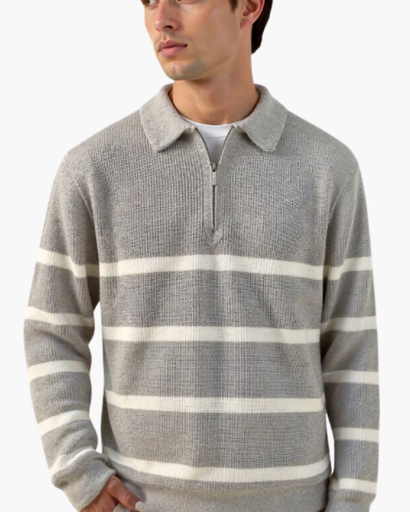 Pull à demi-zip rayé pour homme – Élégance décontractée et confort premium