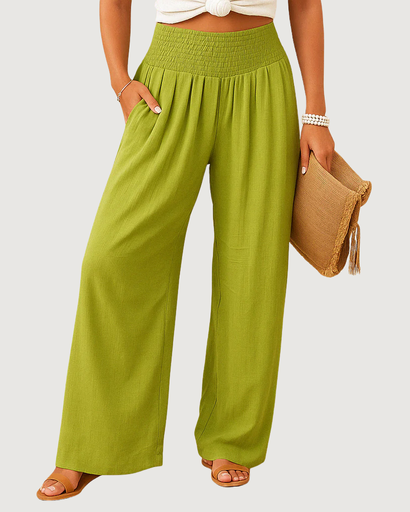 Pantalon femme fluide à taille élastique et jambes droites