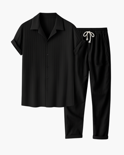 Ensemble estival premium avec chemise plissée et pantalon style lin