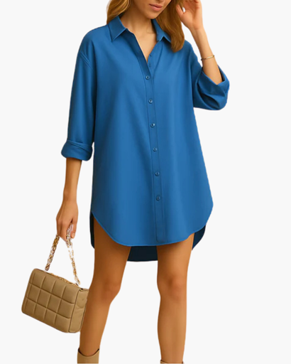 Robe chemise femme à manches longues et fermeture boutonnée