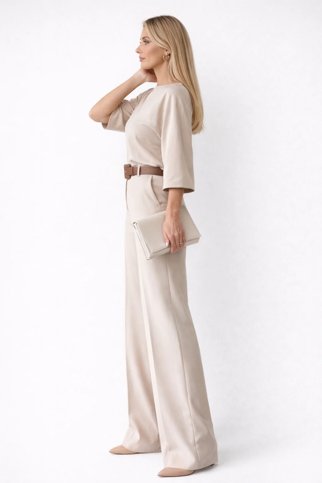 Ensemble Femme Élégant 2 Pièces – Top Fluide et Pantalon Taille Haute