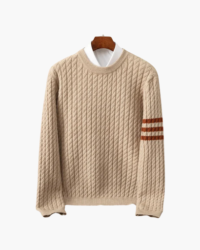 Pull en maille torsadée pour homme avec détails rayés