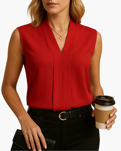 Top femme sans manches à col en V et pli élégant