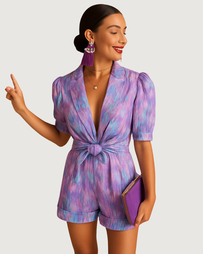 Combishort femme avec ceinture nouée et coupe flatteuse