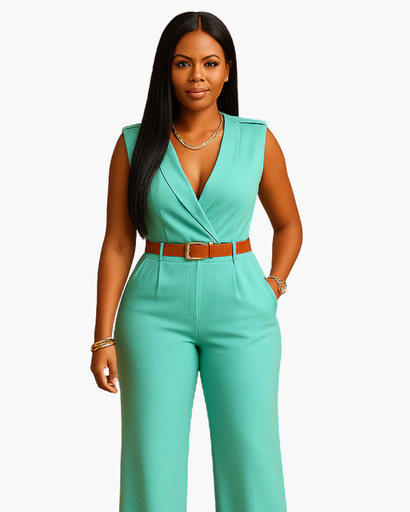 Combinaison femme avec ceinture et jambes larges