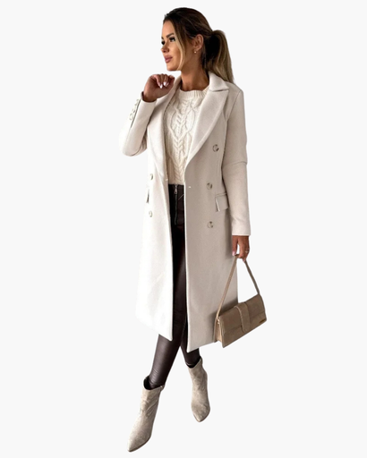 Manteau long croisé à double boutonnage pour femme