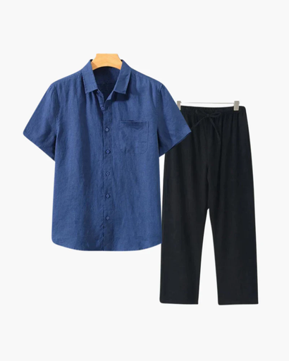 Ensemble Estival Homme – Chemise Courte à Boutons & Pantalon Ample