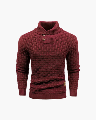 Pull Homme en Maille – Motif Texturé avec Col Haut et Boutons