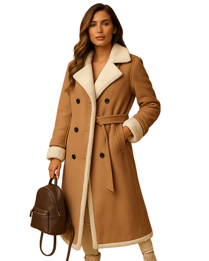 Manteau Long d’Hiver avec Col Revers pour Femme – Élégant et Chaleureux