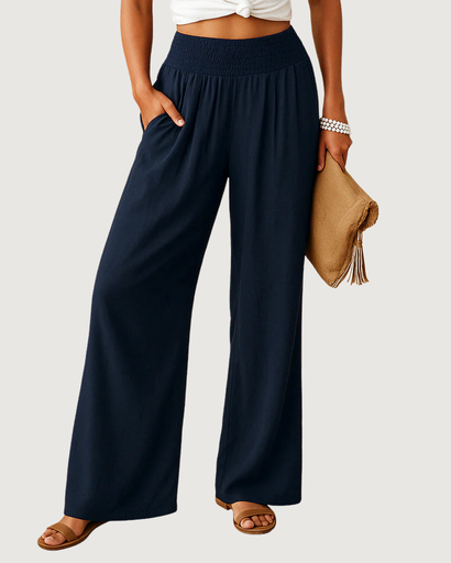 Pantalon femme fluide à taille élastique et jambes droites
