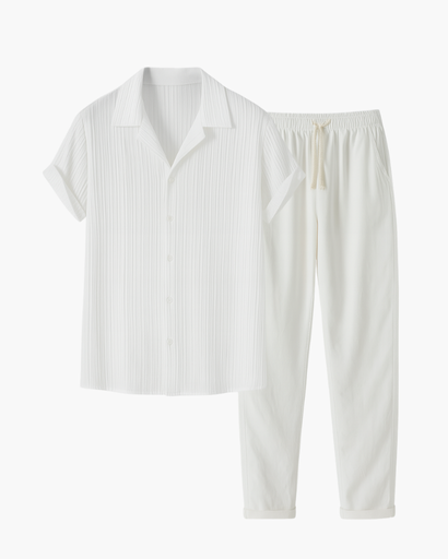 Ensemble estival premium avec chemise plissée et pantalon style lin