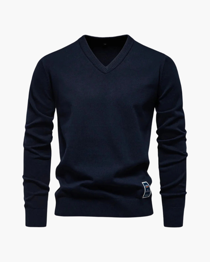 Pull homme à col en V et finitions côtelées
